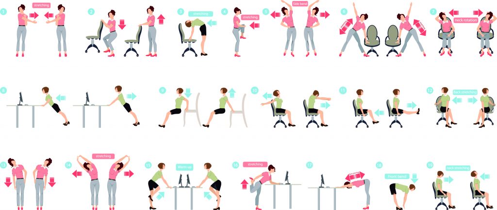Click to enlarge the image of the exercises to do at home or at the offices